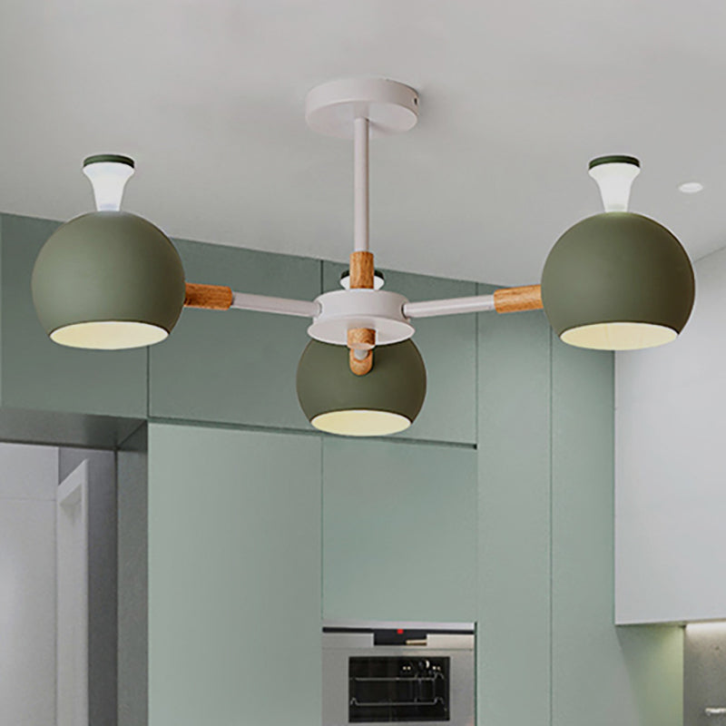 Macaron Modern Globe Chandelier Three Lights Metal Hanging Light for Dining Table Green Clearhalo 'Ceiling Lights' 'Chandeliers' Lighting' options 250645_9151155b-56f0-4c4b-a45e-18f6fb3a6a66