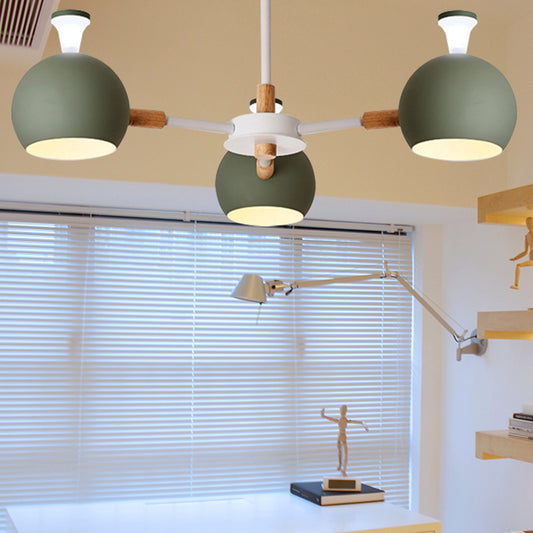 Macaron Modern Globe Chandelier Three Lights Metal Hanging Light for Dining Table Clearhalo 'Ceiling Lights' 'Chandeliers' Lighting' options 250646