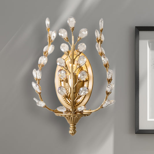 Gold Vine Wall Lamp with Amber/Clear Crystal Leaf Modern 1 Light Metal Sconce Light Fixture for Living Room Clearhalo 'Wall Lamps & Sconces' 'Wall Lights' Lighting' 250678