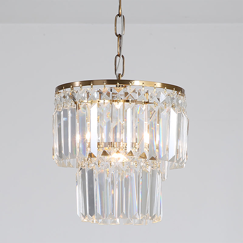 2 Layers Prismatic Pendant Light Postmodern Crystal 1 Light Brass Hanging Ceiling Light for Living Room Brass Clearhalo 'Ceiling Lights' 'Modern Pendants' 'Modern' 'Pendant Lights' 'Pendants' Lighting' 250684