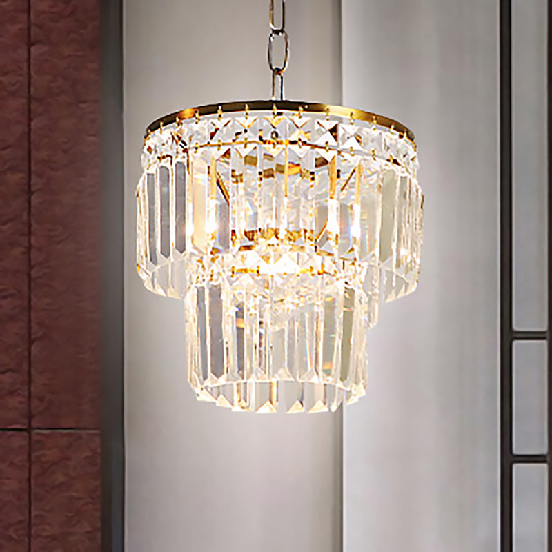 2 Layers Prismatic Pendant Light Postmodern Crystal 1 Light Brass Hanging Ceiling Light for Living Room Clearhalo 'Ceiling Lights' 'Modern Pendants' 'Modern' 'Pendant Lights' 'Pendants' Lighting' 250685