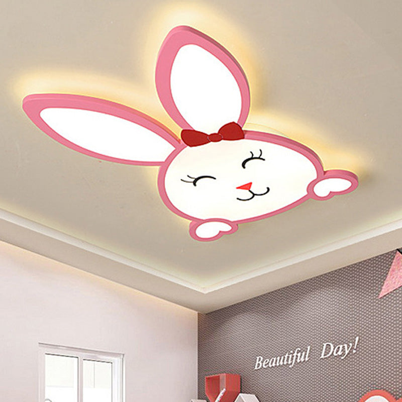 Smiling Baby Rabbit Flush Ceiling Light Animal Acrylic Metal LED Ceiling Light for Child Room Pink A Clearhalo 'Ceiling Lights' 'Close To Ceiling Lights' 'Close to ceiling' 'Flush mount' Lighting' 250686