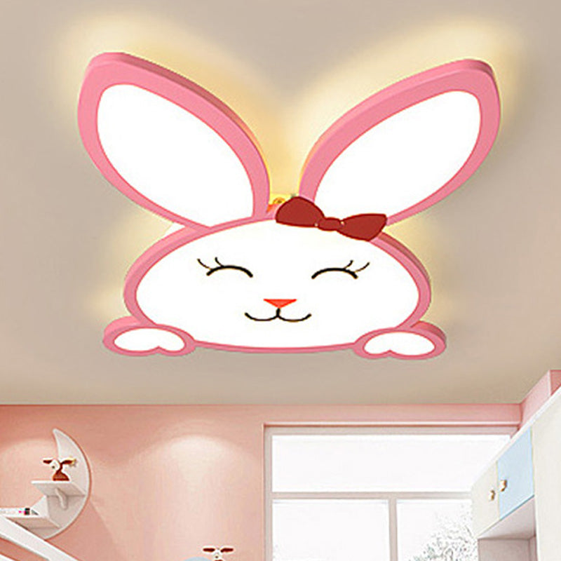 Smiling Baby Rabbit Flush Ceiling Light Animal Acrylic Metal LED Ceiling Light for Child Room Clearhalo 'Ceiling Lights' 'Close To Ceiling Lights' 'Close to ceiling' 'Flush mount' Lighting' 250687