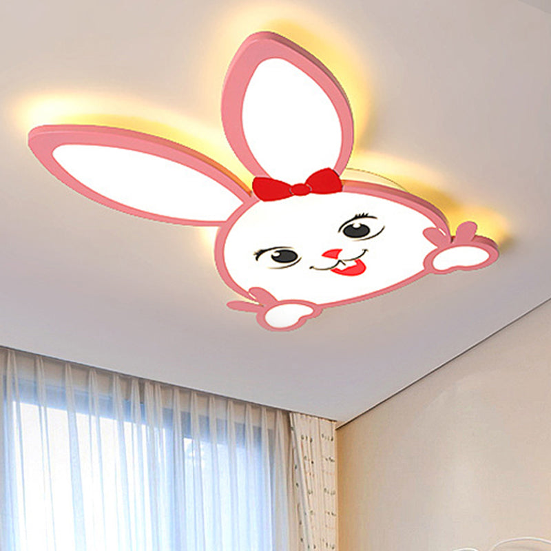 Smiling Baby Rabbit Flush Ceiling Light Animal Acrylic Metal LED Ceiling Light for Child Room Pink B Clearhalo 'Ceiling Lights' 'Close To Ceiling Lights' 'Close to ceiling' 'Flush mount' Lighting' 250688