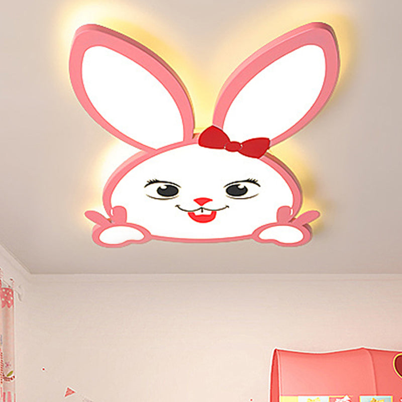 Smiling Baby Rabbit Flush Ceiling Light Animal Acrylic Metal LED Ceiling Light for Child Room Clearhalo 'Ceiling Lights' 'Close To Ceiling Lights' 'Close to ceiling' 'Flush mount' Lighting' 250689