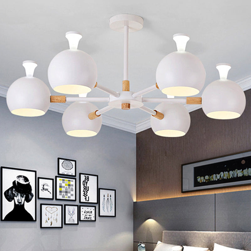 Nursing Room Snowflake Chandelier with Spherical Shade Wood 6-Head Ceiling Pendant White Clearhalo 'Ceiling Lights' 'Chandeliers' Lighting' options 250700_8606e958-8754-44ca-a725-403f44bf9e79