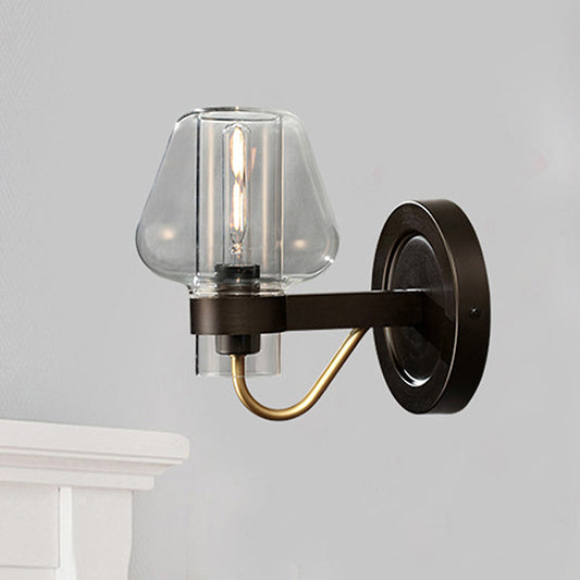Clear Glass Mushroom Shade Wall Sconce Modern 1 Light Bedroom Lighting Fixture in Black Clearhalo 'Cast Iron' 'Glass' 'Industrial' 'Modern wall lights' 'Modern' 'Tiffany' 'Traditional wall lights' 'Wall Lamps & Sconces' 'Wall Lights' Lighting' 250713