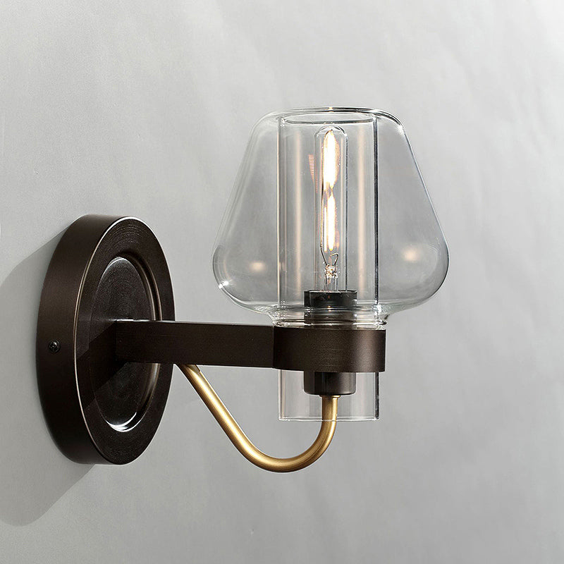 Clear Glass Mushroom Shade Wall Sconce Modern 1 Light Bedroom Lighting Fixture in Black Clearhalo 'Cast Iron' 'Glass' 'Industrial' 'Modern wall lights' 'Modern' 'Tiffany' 'Traditional wall lights' 'Wall Lamps & Sconces' 'Wall Lights' Lighting' 250714