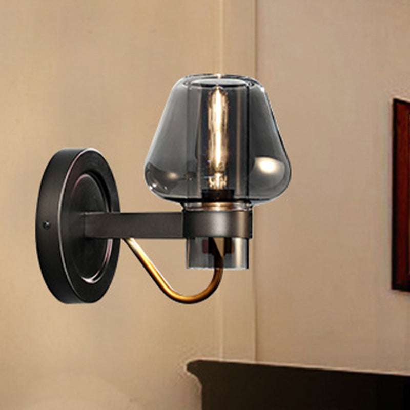 Black One Light Sconce Light Modern Smoked Glass Mushroom Lighting Fixture for Bedroom Smoke Gray Clearhalo 'Cast Iron' 'Glass' 'Industrial' 'Modern wall lights' 'Modern' 'Tiffany' 'Traditional wall lights' 'Wall Lamps & Sconces' 'Wall Lights' Lighting' 250715