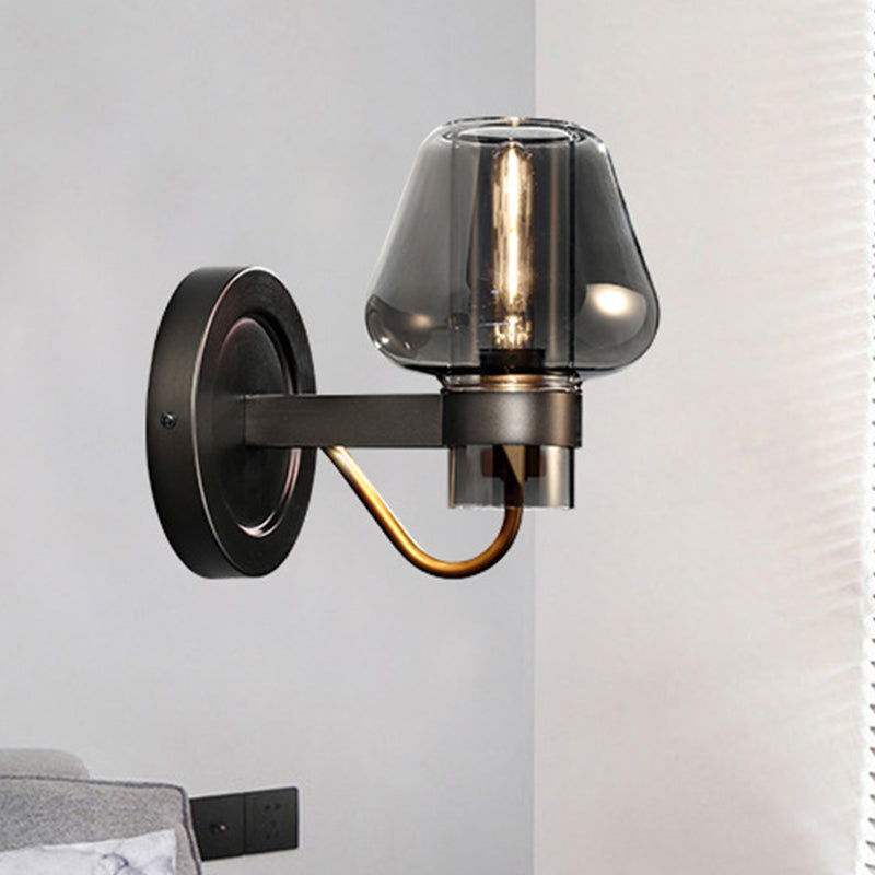 Black One Light Sconce Light Modern Smoked Glass Mushroom Lighting Fixture for Bedroom Clearhalo 'Cast Iron' 'Glass' 'Industrial' 'Modern wall lights' 'Modern' 'Tiffany' 'Traditional wall lights' 'Wall Lamps & Sconces' 'Wall Lights' Lighting' 250716