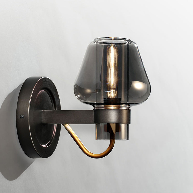 Black One Light Sconce Light Modern Smoked Glass Mushroom Lighting Fixture for Bedroom Clearhalo 'Cast Iron' 'Glass' 'Industrial' 'Modern wall lights' 'Modern' 'Tiffany' 'Traditional wall lights' 'Wall Lamps & Sconces' 'Wall Lights' Lighting' 250717