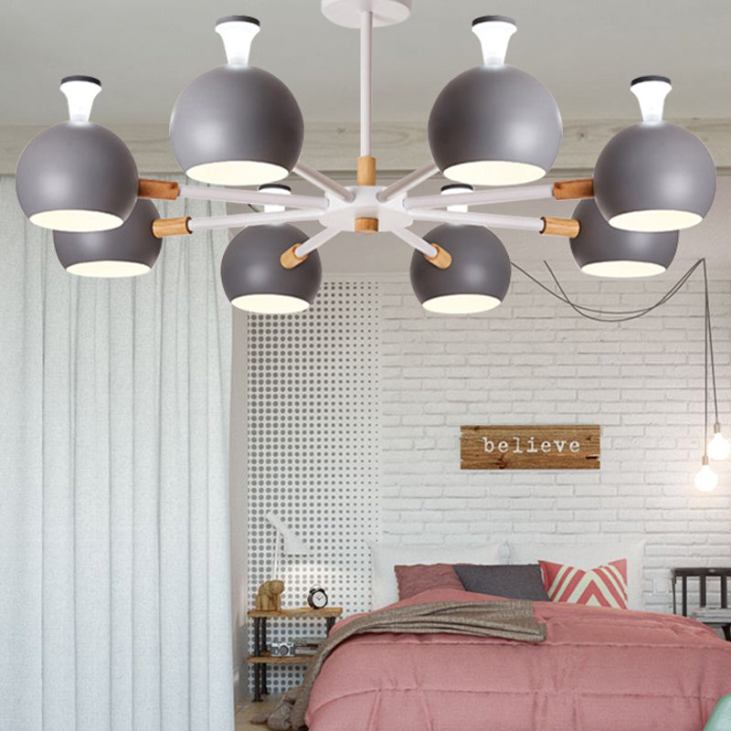 Wood Snowflake Hanging Light with Orb Shade 8-Bulb Macaron Chandelier for Kindergarten Grey Clearhalo 'Ceiling Lights' 'Chandeliers' Lighting' options 250721_0a020c5e-a0e3-43a8-a1b0-07400ca8ad24