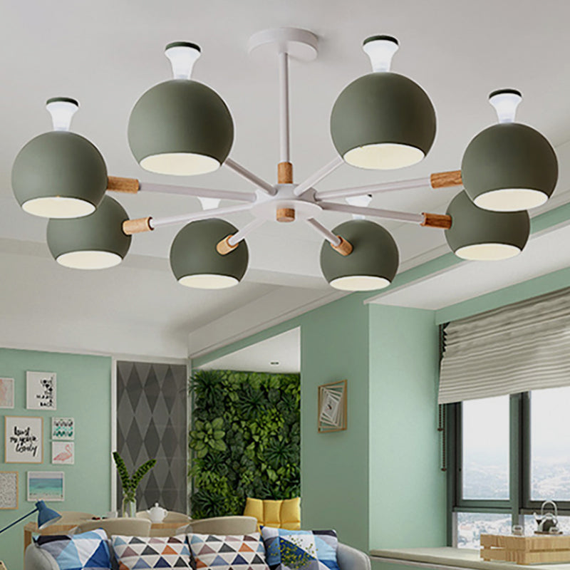 Wood Snowflake Hanging Light with Orb Shade 8-Bulb Macaron Chandelier for Kindergarten Clearhalo 'Ceiling Lights' 'Chandeliers' Lighting' options 250725