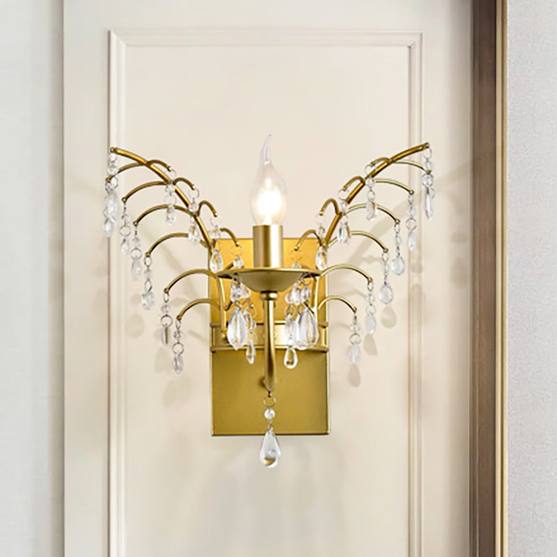 Candelabra Wall Light Contemporary Crystal 1 Light Brass Sconce Light with Branch Design Clearhalo 'Modern wall lights' 'Modern' 'Wall Lamps & Sconces' 'Wall Lights' Lighting' 250732