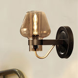 1 Light Amber Glass Wall Sconce Light Modern Black Mushroom Bedroom Lighting Fixture Amber Clearhalo 'Cast Iron' 'Glass' 'Industrial' 'Modern wall lights' 'Modern' 'Tiffany' 'Traditional wall lights' 'Wall Lamps & Sconces' 'Wall Lights' Lighting' 250733