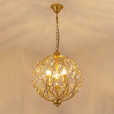 Globe Chandelier Lighting Antique Crystal 3 Lights Brass Hanging Ceiling Light for Dining Room Brass Clearhalo 'Ceiling Lights' 'Chandeliers' 'Modern Chandeliers' 'Modern' Lighting' 250737