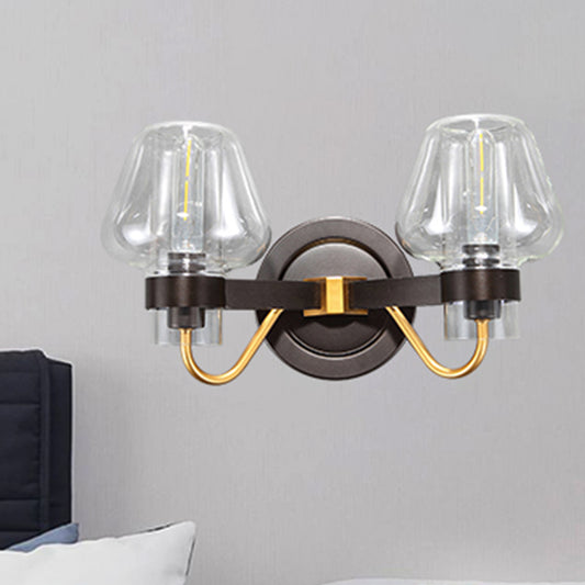 Clear Glass Black Sconce Light Mushroom Shade 2-Light Modern Wall Lamp Fixture for Bedroom Clear Clearhalo 'Cast Iron' 'Glass' 'Industrial' 'Modern wall lights' 'Modern' 'Tiffany' 'Traditional wall lights' 'Wall Lamps & Sconces' 'Wall Lights' Lighting' 250739