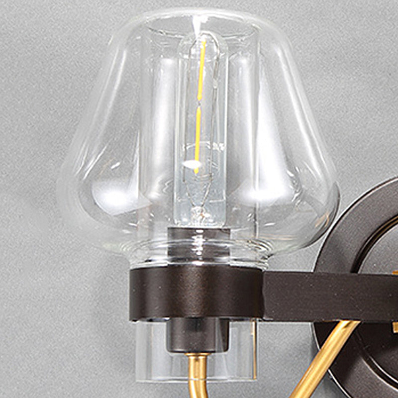 Clear Glass Black Sconce Light Mushroom Shade 2-Light Modern Wall Lamp Fixture for Bedroom Clearhalo 'Cast Iron' 'Glass' 'Industrial' 'Modern wall lights' 'Modern' 'Tiffany' 'Traditional wall lights' 'Wall Lamps & Sconces' 'Wall Lights' Lighting' 250742
