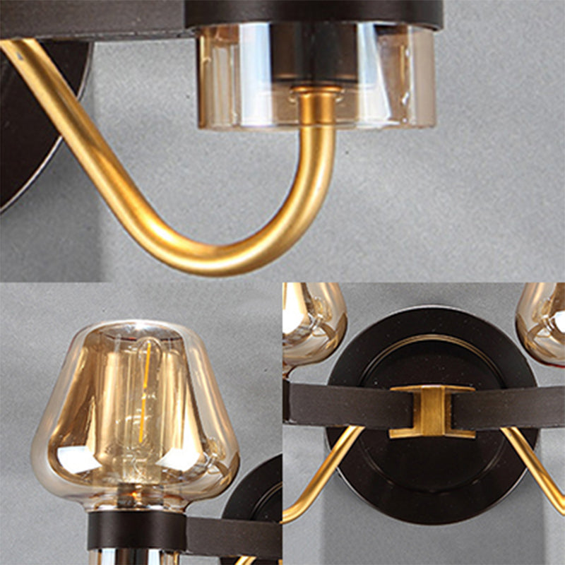 2-Light Mushroom Sconce Light Fixture Modern Black Amber Glass Wall Lamp for Living Room Clearhalo 'Cast Iron' 'Glass' 'Industrial' 'Modern wall lights' 'Modern' 'Tiffany' 'Traditional wall lights' 'Wall Lamps & Sconces' 'Wall Lights' Lighting' 250761