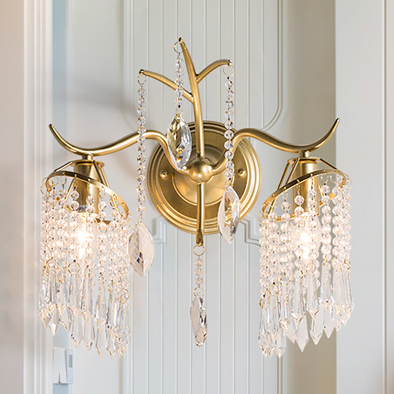 Contemporary 2 Lights Wall Light with Crystal Shade Brass Branch Sconce Light Fixture Brass Clearhalo 'Wall Lamps & Sconces' 'Wall Lights' Lighting' 250762