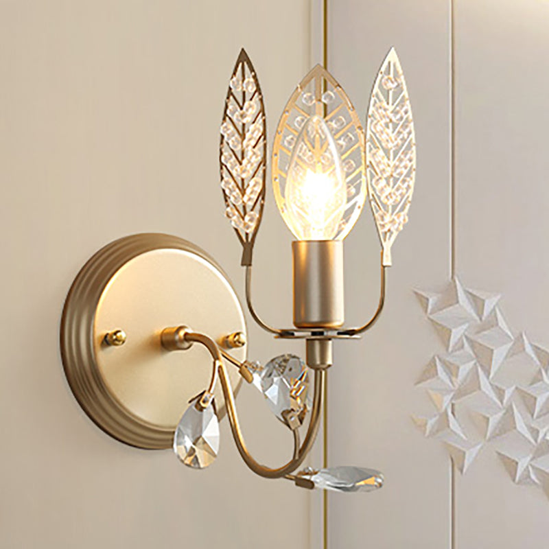 Modernism 1 Light Sconce Light with Crystal Leaf Bronze Branch Wall Mounted Light for Bedroom Brass Clearhalo 'Modern wall lights' 'Modern' 'Wall Lamps & Sconces' 'Wall Lights' Lighting' 250773