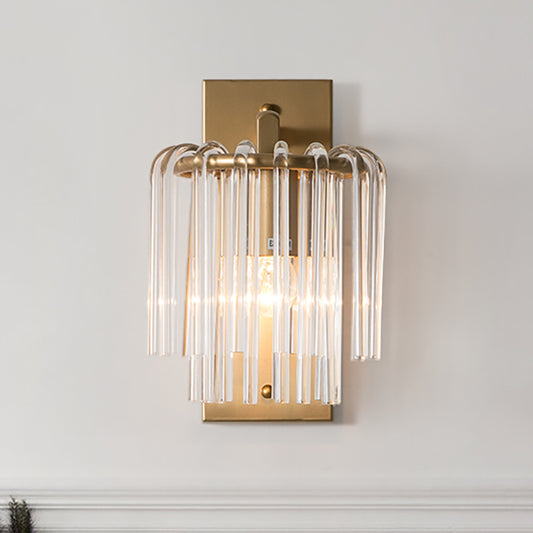 Modernism 1 Light Sconce Light with Crystal Rod Shade Brass Cylinder Wall Mount Light Brass Clearhalo 'Modern wall lights' 'Modern' 'Wall Lamps & Sconces' 'Wall Lights' Lighting' 250784