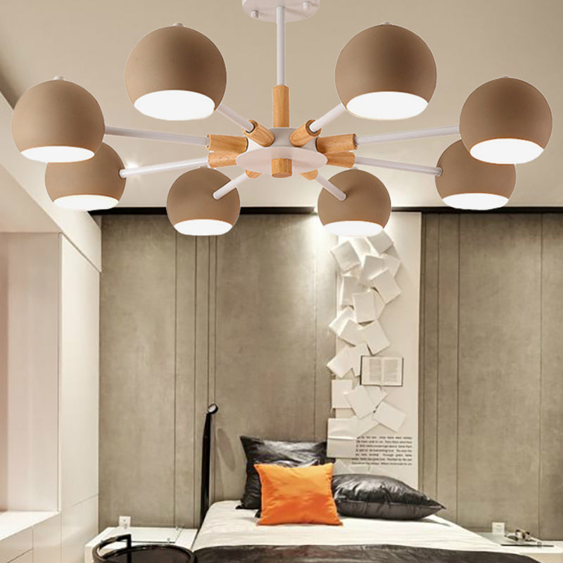 Wood Snowflake Hanging Lamp with Orb Shade Living Room 8-Head Macaron Chandelier Clearhalo 'Ceiling Lights' 'Chandeliers' Lighting' options 250791