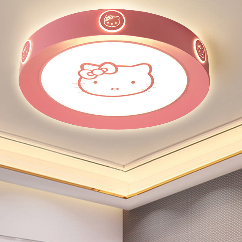 Cartoon Round Flush Mount Light with Movie Element Acrylic LED Ceiling Lamp for Study Room Pink Cat Clearhalo 'Ceiling Lights' 'Close To Ceiling Lights' 'Close to ceiling' 'Flush mount' Lighting' 250819