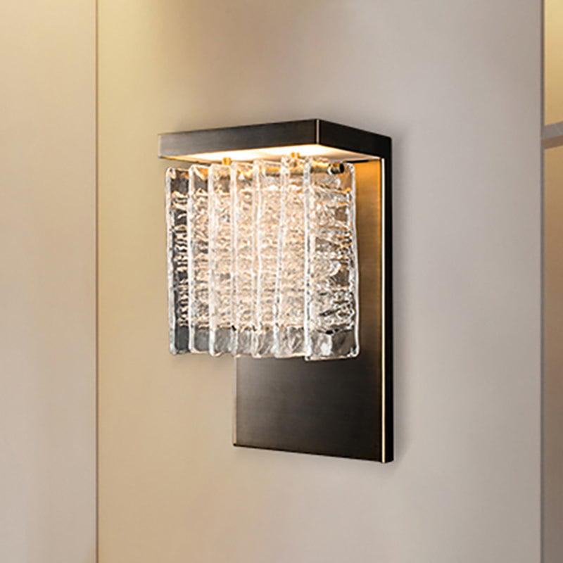 Rectangle Backplate Wall Sconce Modern Style Metal LED Chrome Sconce Lighting with Clear Crystal Prism Chrome Clearhalo 'Cast Iron' 'Glass' 'Industrial' 'Modern wall lights' 'Modern' 'Tiffany' 'Traditional wall lights' 'Wall Lamps & Sconces' 'Wall Lights' Lighting' 250876