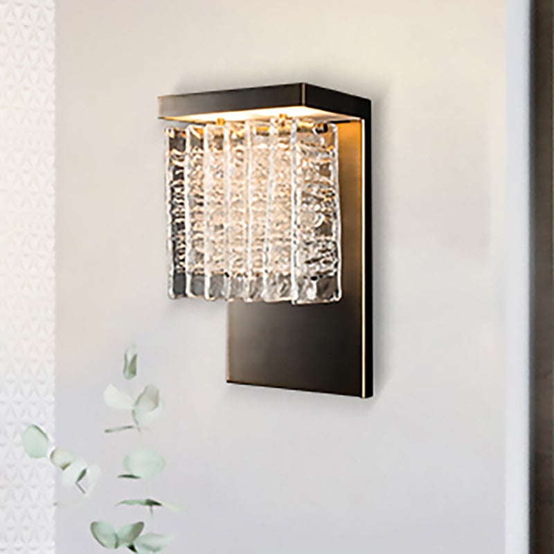 Rectangle Backplate Wall Sconce Modern Style Metal LED Chrome Sconce Lighting with Clear Crystal Prism Clearhalo 'Cast Iron' 'Glass' 'Industrial' 'Modern wall lights' 'Modern' 'Tiffany' 'Traditional wall lights' 'Wall Lamps & Sconces' 'Wall Lights' Lighting' 250877