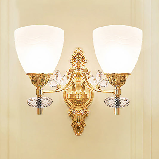 Modernist Cone Wall Mount Light Glass 1/2 Lights Bedroom Sconce Light with Crystal Accent in Gold 2.0 Gold Clearhalo 'Modern wall lights' 'Modern' 'Wall Lamps & Sconces' 'Wall Lights' Lighting' 250880