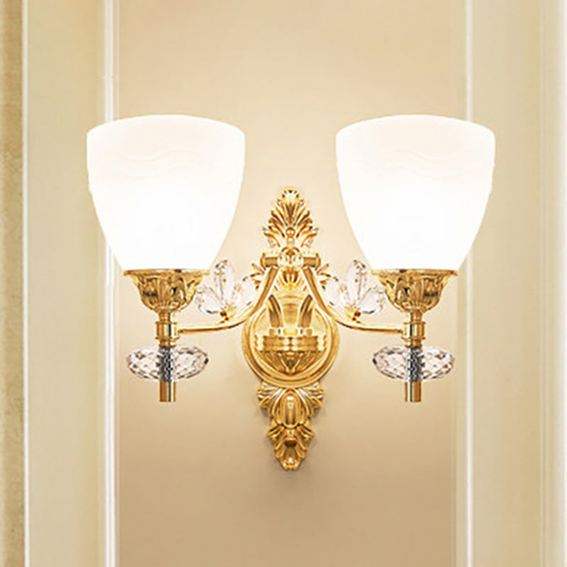 Modernist Cone Wall Mount Light Glass 1/2 Lights Bedroom Sconce Light with Crystal Accent in Gold Clearhalo 'Modern wall lights' 'Modern' 'Wall Lamps & Sconces' 'Wall Lights' Lighting' 250881