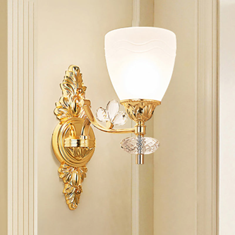 Modernist Cone Wall Mount Light Glass 1/2 Lights Bedroom Sconce Light with Crystal Accent in Gold 1.0 Gold Clearhalo 'Modern wall lights' 'Modern' 'Wall Lamps & Sconces' 'Wall Lights' Lighting' 250882