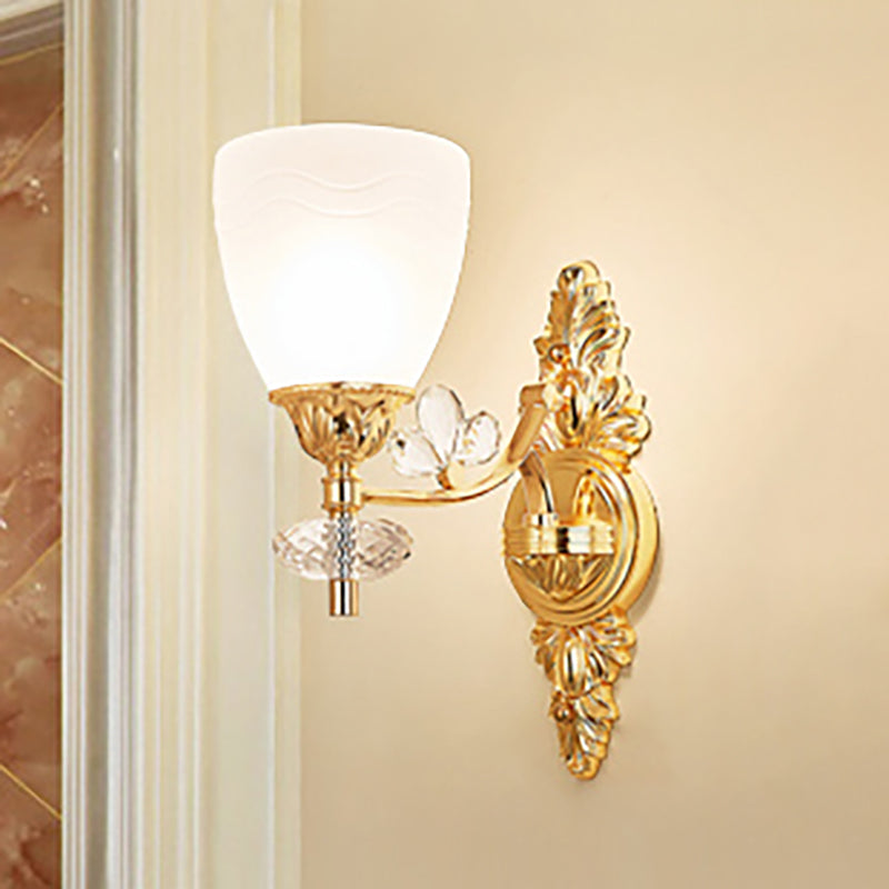 Modernist Cone Wall Mount Light Glass 1/2 Lights Bedroom Sconce Light with Crystal Accent in Gold Clearhalo 'Modern wall lights' 'Modern' 'Wall Lamps & Sconces' 'Wall Lights' Lighting' 250883