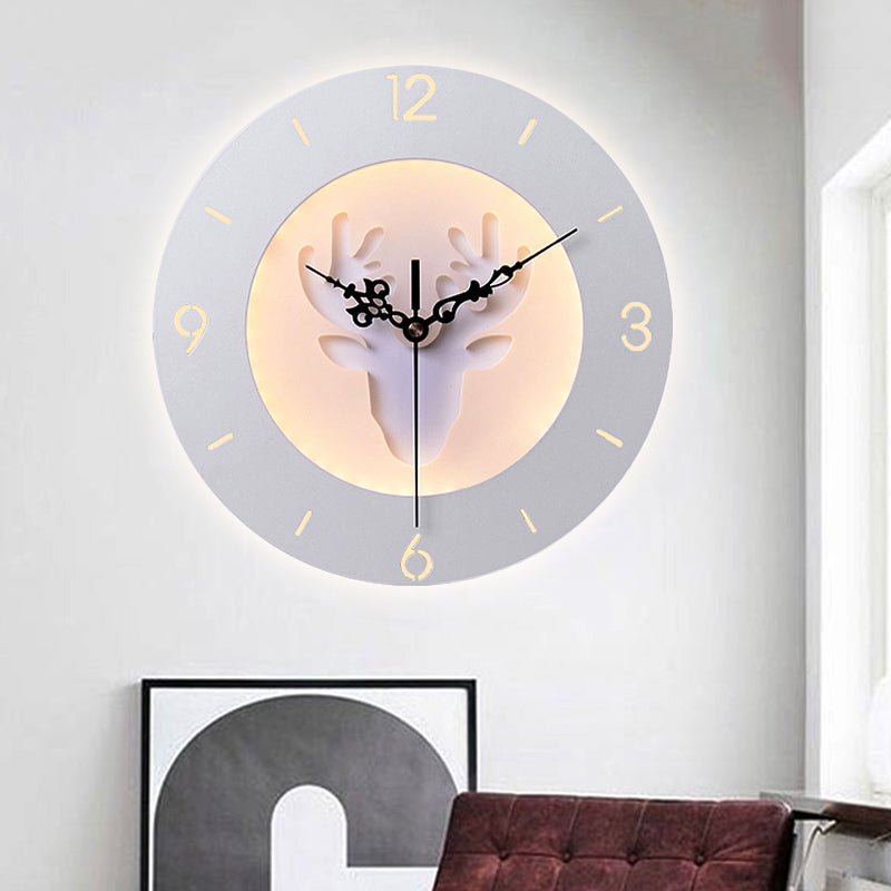 Acrylic Antlers Wall Light with Clock Modern Creative LED Wall Sconce in White for Office Bedroom White Clearhalo 'Wall Lamps & Sconces' 'Wall Lights' Lighting' 250884