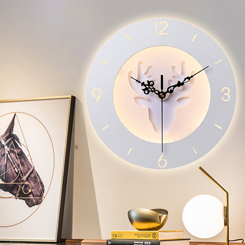 Acrylic Antlers Wall Light with Clock Modern Creative LED Wall Sconce in White for Office Bedroom Clearhalo 'Wall Lamps & Sconces' 'Wall Lights' Lighting' 250885