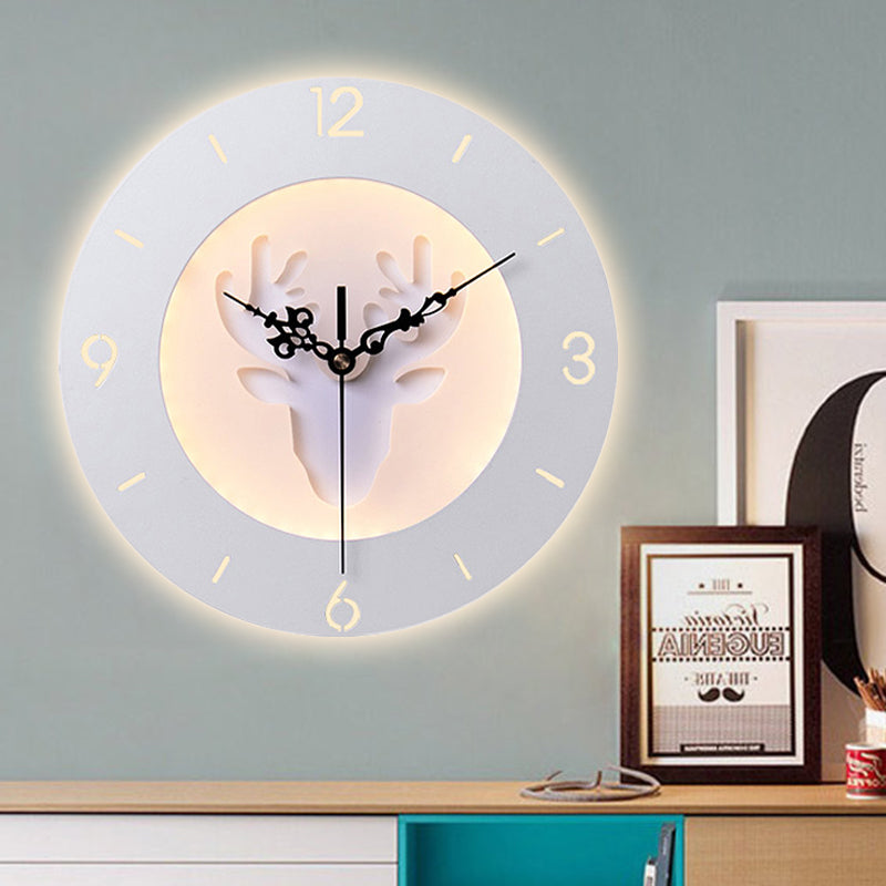 Acrylic Antlers Wall Light with Clock Modern Creative LED Wall Sconce in White for Office Bedroom Clearhalo 'Wall Lamps & Sconces' 'Wall Lights' Lighting' 250886