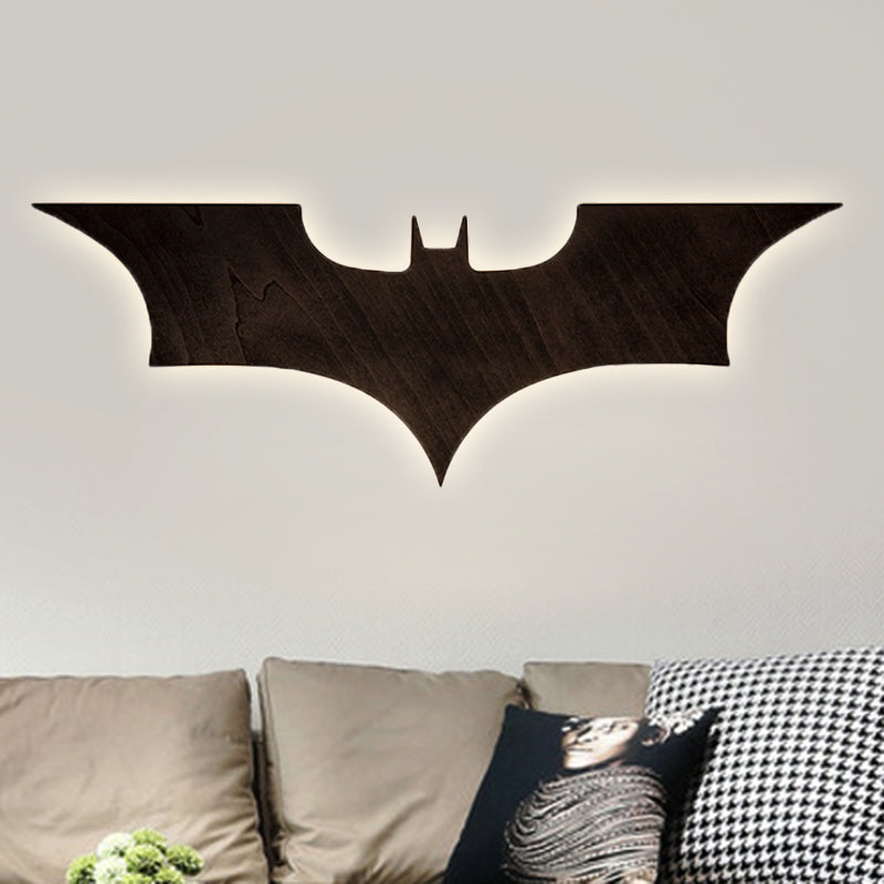 Wooden Bat LED Wall Lamp Child Bedroom Kitchen Animal Cool Wall Lamp in Warm Black Clearhalo 'Wall Lamps & Sconces' 'Wall Lights' Lighting' 250897