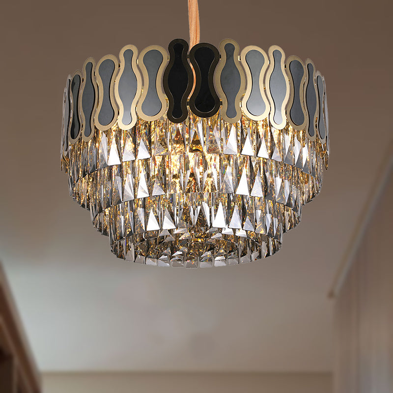 Metal and Crystal Tiered Hanging Light Fixture Modern 8/11 Lights Black Chandelier Light, 18"/23.5" Wide Clearhalo 'Ceiling Lights' 'Chandeliers' 'Modern Chandeliers' 'Modern' Lighting' 250914