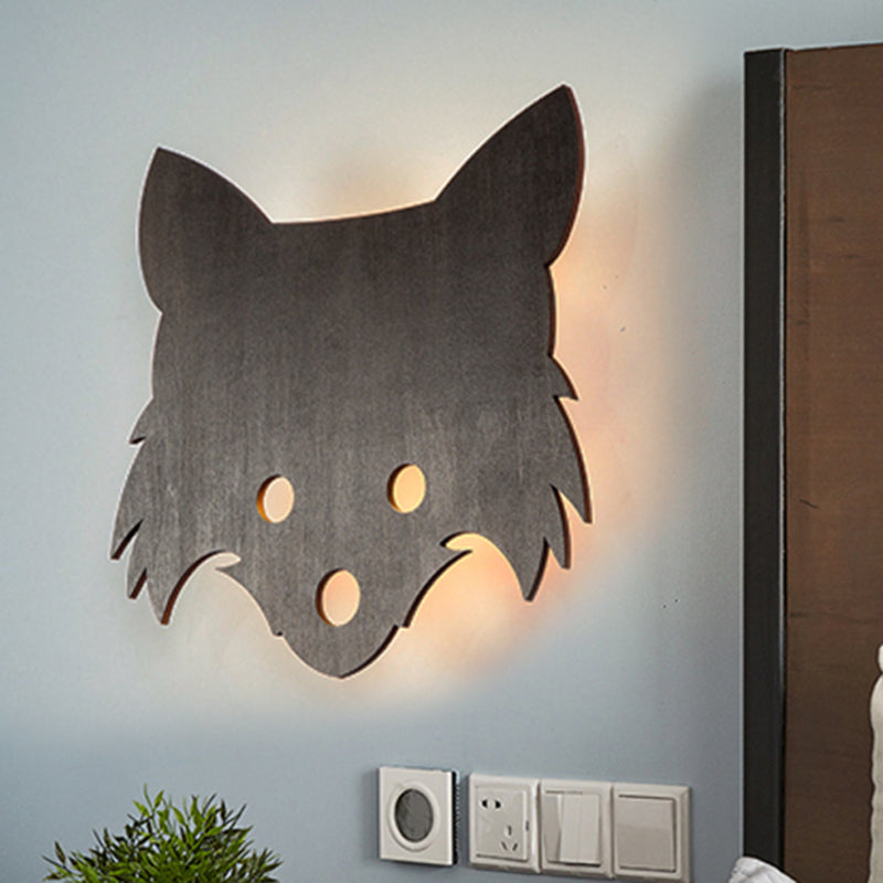 Wood Fox Shaped Wall Lamp Led Cartoon Style Brown Wall Lighting for Kids Bedroom Black Warm Clearhalo 'Wall Lamps & Sconces' 'Wall Lights' Lighting' 250918