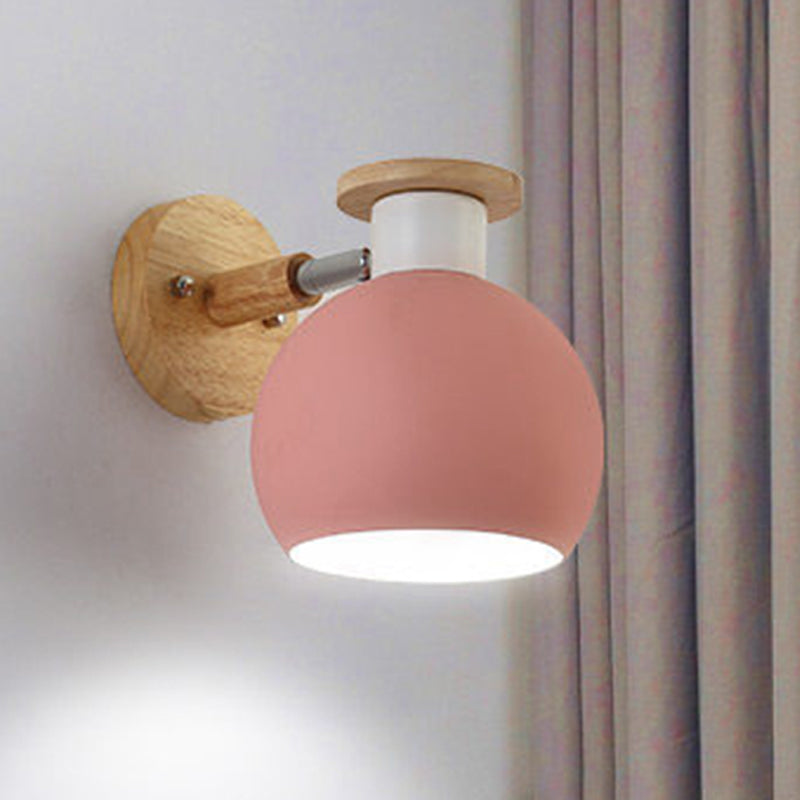 Rotatable Metal Spherical Sconce Light Kindergarten 1 Light Macaron Wall Lamp Pink Clearhalo 'Wall Lamps & Sconces' 'Wall Lights' Lighting' 250929