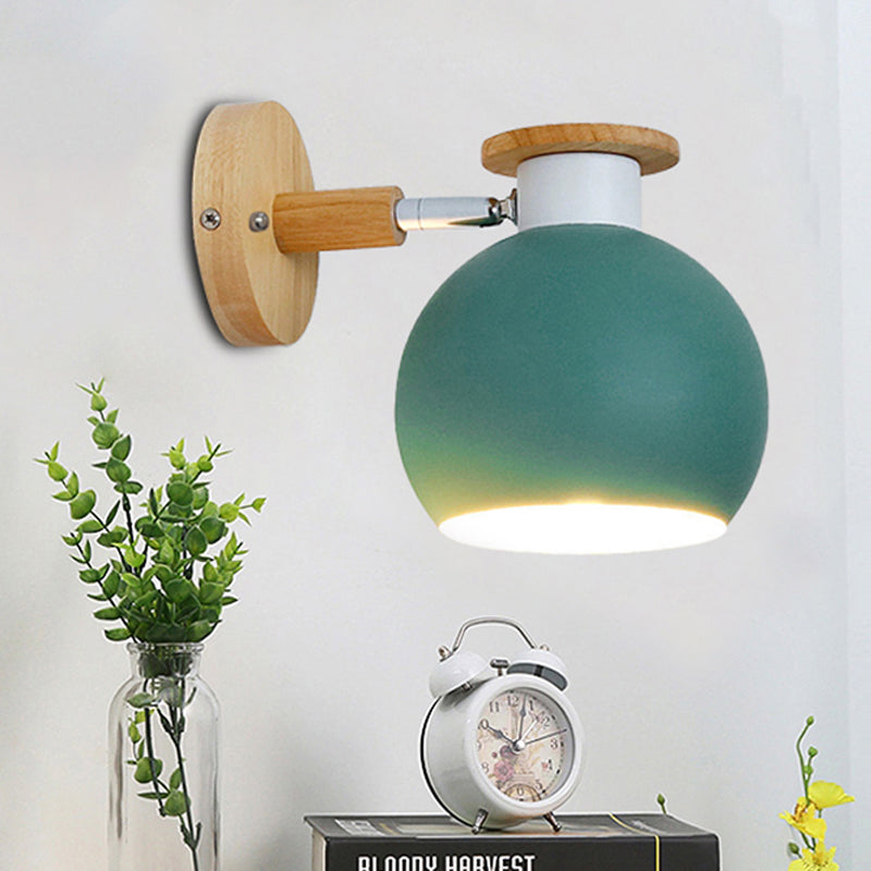 Rotatable Metal Spherical Sconce Light Kindergarten 1 Light Macaron Wall Lamp Green Clearhalo 'Wall Lamps & Sconces' 'Wall Lights' Lighting' 250930