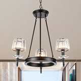 Black Barrel Hanging Light Fixture Vintage 3/6/8 Lights Metal Chandelier Light with Prismatic Glass Shade 3 Black Clearhalo 'Ceiling Lights' 'Chandeliers' 'Modern Chandeliers' 'Modern' Lighting' 250944