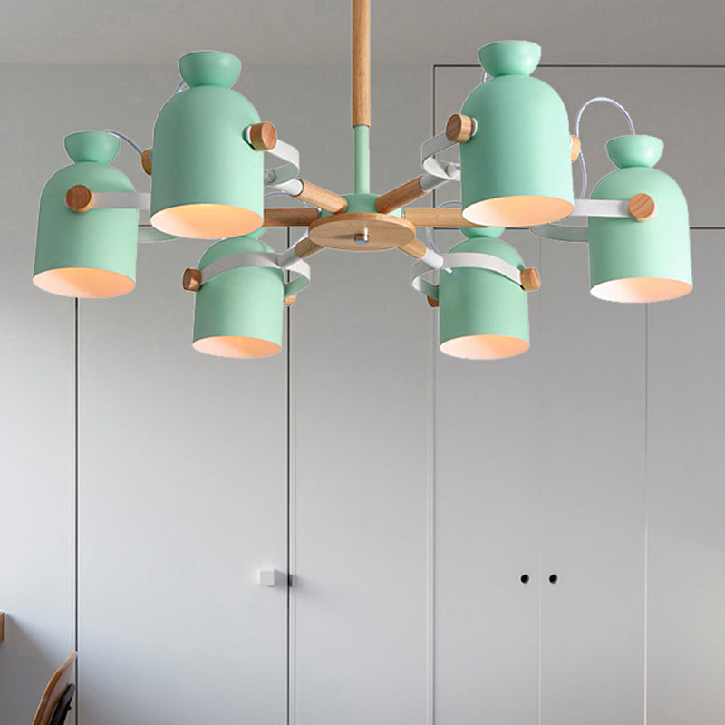 Kindergarten Classroom Cup Chandelier Rotatable Metal 6-Light Macaron Style Pendant Light Clearhalo 'Ceiling Lights' 'Chandeliers' Lighting' options 250948