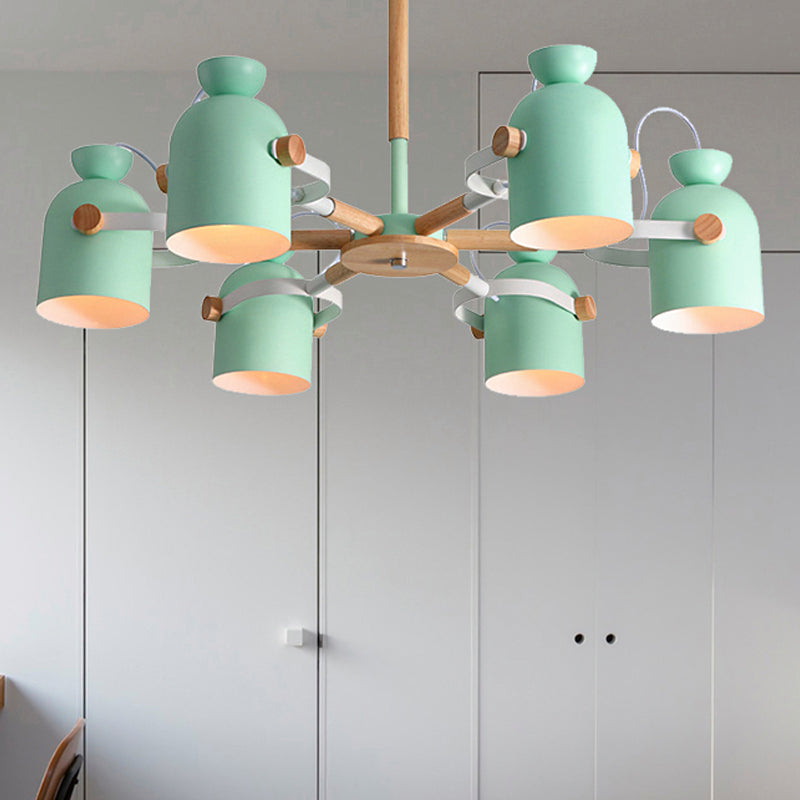 Kindergarten Classroom Cup Chandelier Rotatable Metal 6-Light Macaron Style Pendant Light Green Clearhalo 'Ceiling Lights' 'Chandeliers' Lighting' options 250948_04729a55-681c-443f-b442-dd9b013d12f2