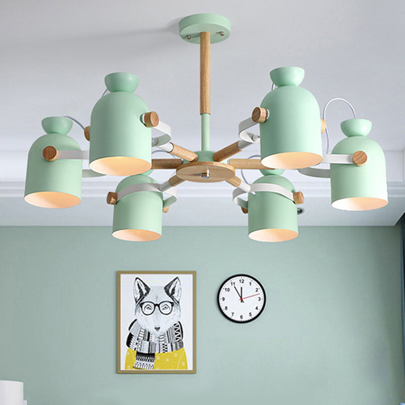 Kindergarten Classroom Cup Chandelier Rotatable Metal 6-Light Macaron Style Pendant Light Clearhalo 'Ceiling Lights' 'Chandeliers' Lighting' options 250949