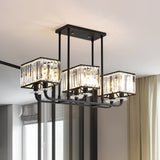 Cubic Shade Chandelier Light Vintage Prismatic Crystal 6/8 Lights Black Hanging Light for Living Room 6 Black Clearhalo 'Ceiling Lights' 'Chandeliers' 'Modern Chandeliers' 'Modern' Lighting' 250955