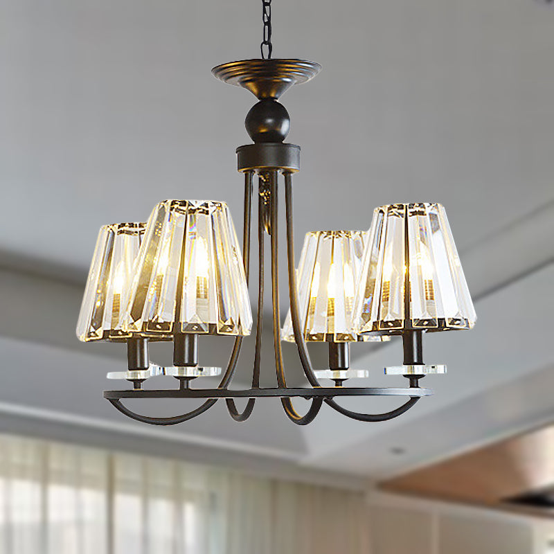 Prismatic Crystal Tapered Chandelier Light Vintage 4/6/8 Lights Black Hanging Ceiling Light Clearhalo 'Ceiling Lights' 'Chandeliers' 'Modern Chandeliers' 'Modern' Lighting' 250980