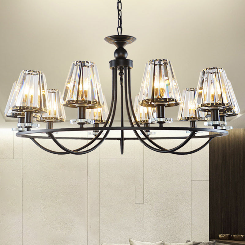 Prismatic Crystal Tapered Chandelier Light Vintage 4/6/8 Lights Black Hanging Ceiling Light 10 Black Clearhalo 'Ceiling Lights' 'Chandeliers' 'Modern Chandeliers' 'Modern' Lighting' 250981