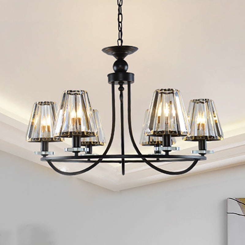 Prismatic Crystal Tapered Chandelier Light Vintage 4/6/8 Lights Black Hanging Ceiling Light 6 Black Clearhalo 'Ceiling Lights' 'Chandeliers' 'Modern Chandeliers' 'Modern' Lighting' 250983